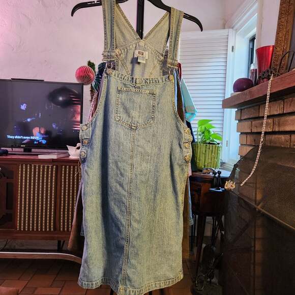 Faded Glory Dresses & Skirts - Vtg Faded Glory Authentic Wear Women's Med Denim Overall Jumper Mini Dress